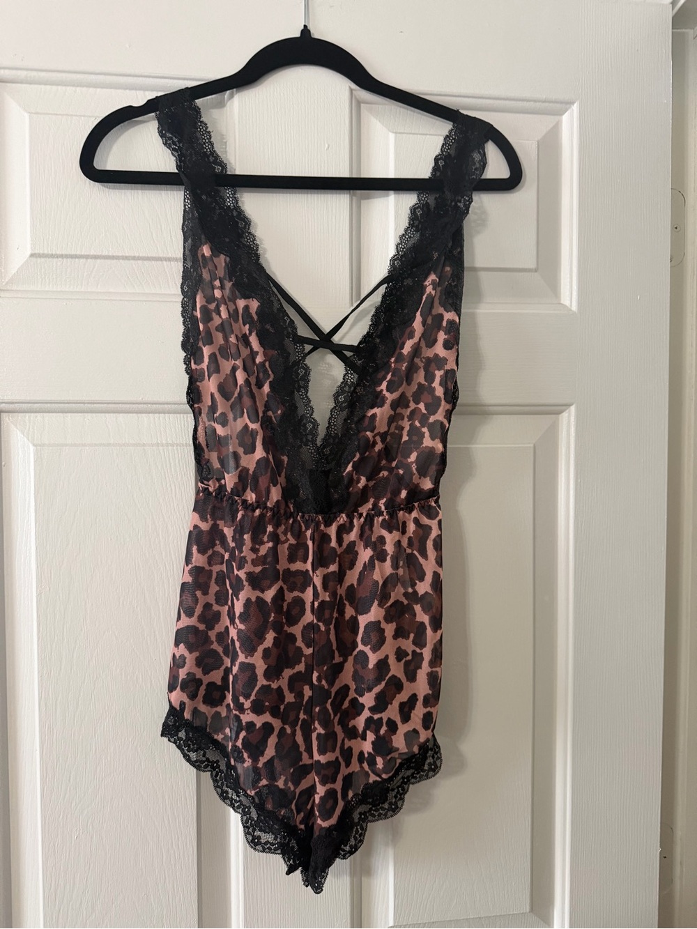 Leopard Print Black Lace Teddy Bodysuit Lingerie